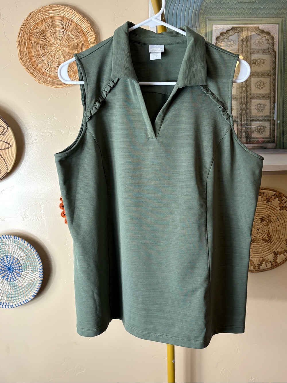 Chico's Sleeveless Polo Top in Olive Green